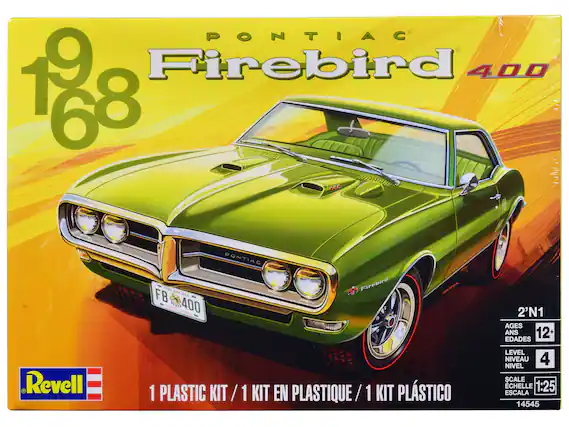 PONTIAC 1968 Firebird 400
OKLAHOMA
AMERICA
Revell
1 PLASTIC KIT / 1 KIT EN PLASTIQUE / 1 KIT PLÁSTICO
LEVEL NIVEAU 4 NIVEL
SCALE ÉCHELLE 1:25 ESCALA
14545