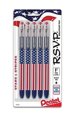 Pentel - Stars & Stripes Edition RSVP Ballpoint Pens, 5/Pack - Black Ink