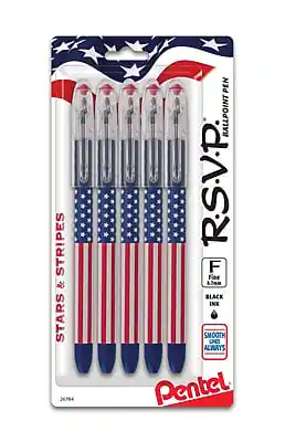 Pentel - Stars & Stripes Edition RSVP Ballpoint Pens, 5/Pack - Black Ink