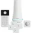 The image features a white SimpliSafe home security system, which includes a home security system, a keypad, and a control panel. The system is designed to provide users with a secure and convenient way to monitor their home. The keypad and control panel are essential components of the system, allowing users to control and monitor their home's security from a central location. The system is easy to install and use, making it a popular choice for homeowners looking to protect their property and belongings.