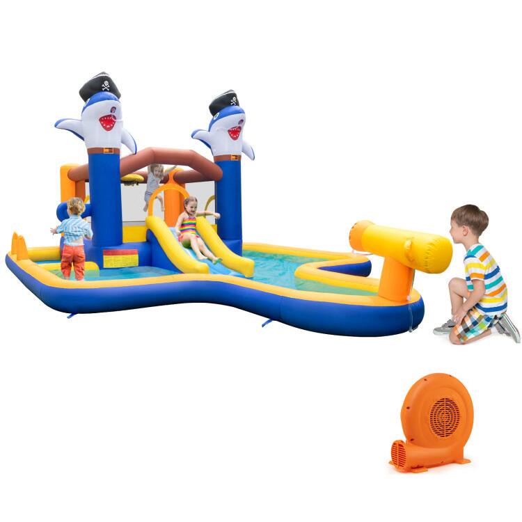 Alt View 1. Ecooso - 7-in-1 Inflatable Water Slide Park w/ Splash Pool & Water Cannon, No Blower.