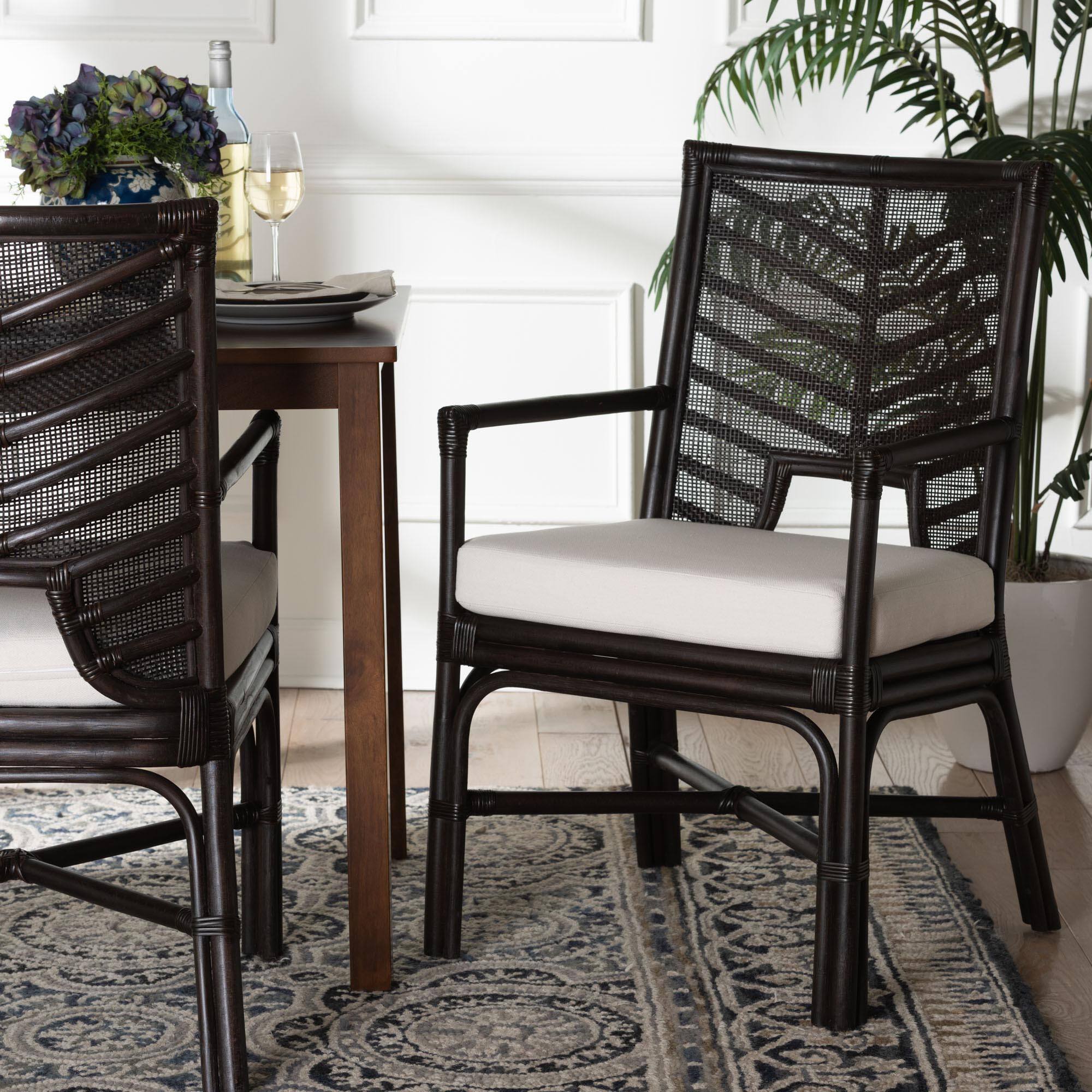 Alt View 4. bali & pari - Oscar Natural Rattan Dining Chair - Handwoven Wicker Accent Chair with Chevron Back and Armrests - Espresso.