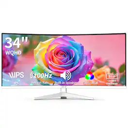 ZZA - 34 Inch 21:9 UWQHD 100Hz IPS Ultrawide Curved Monitor - White