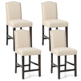 Costway - 25" Counter Height Chairs Set of 4 Upholstered Bar stools with Rubber Wood Legs - Beige