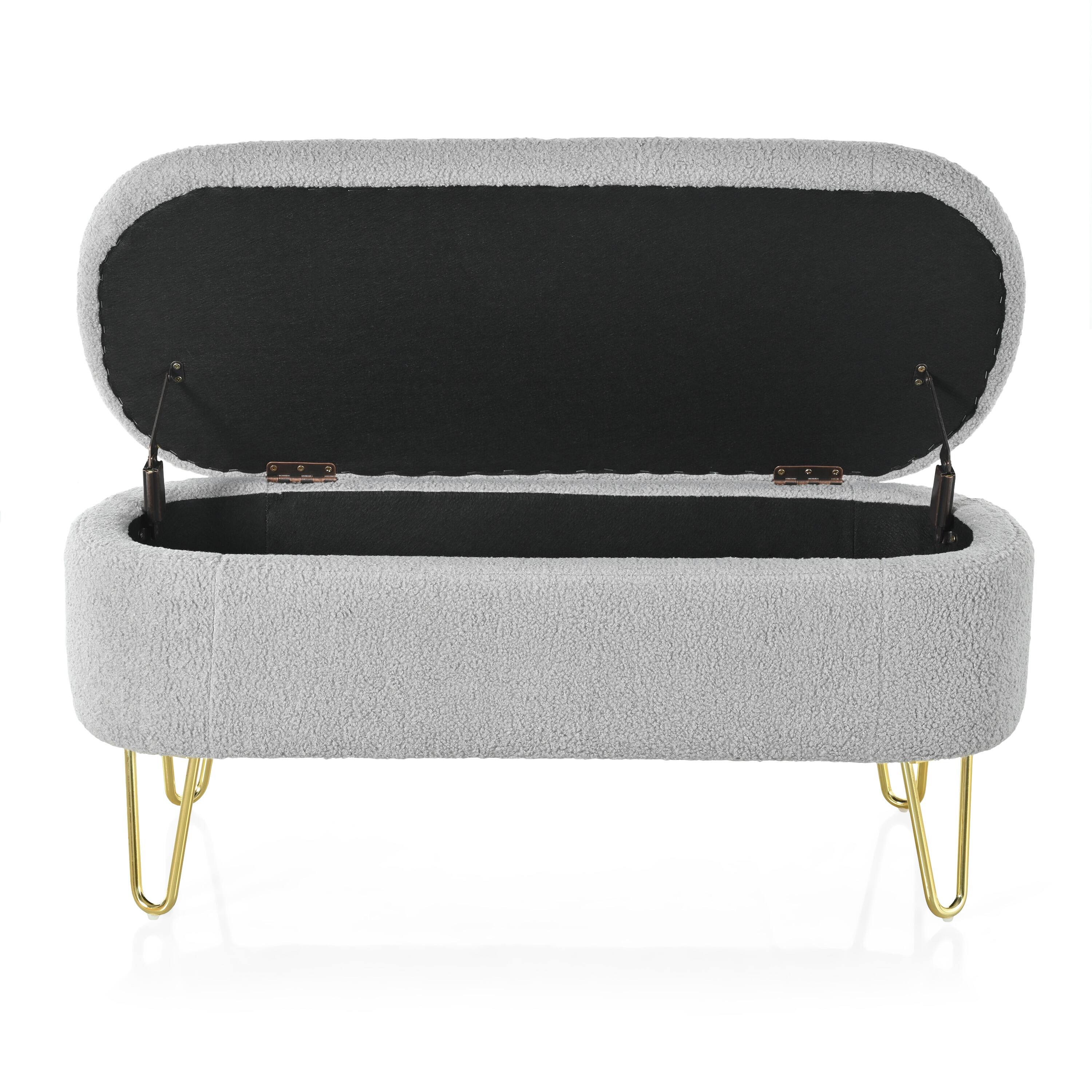 Alt View 4. Aukfa - 40" Folding Storage Ottoman Bench , 250lb Load, Upholstered with Metal Legs for Living Room, Bedroom, Entryway - Gray.