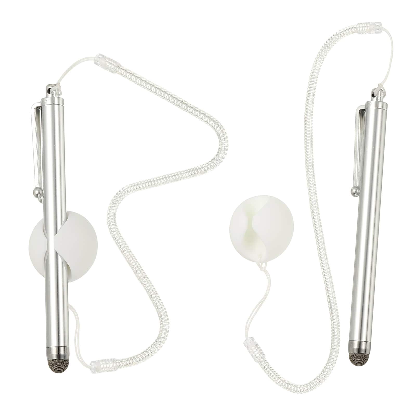 Unique Bargains - 2pcs Screen Capacitive Pen with Spring Rope Fixing Dock High Sensitivity for Mobile Phone Car Navigation GPS POS Tablet - Silver Tone