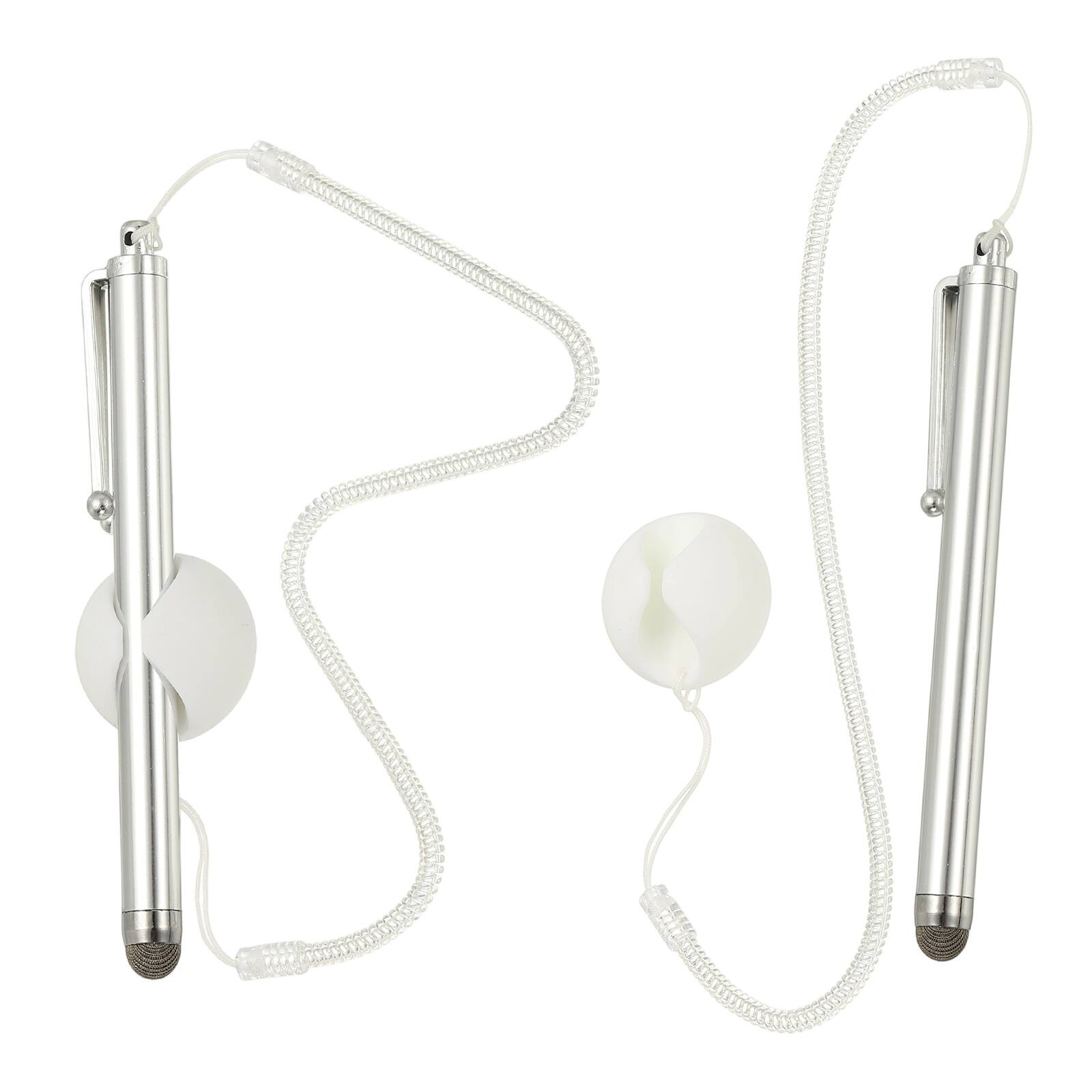 Front. Unique Bargains - 2pcs Screen Capacitive Pen with Spring Rope Fixing Dock High Sensitivity for Mobile Phone Car Navigation GPS POS Tablet - Silver Tone.