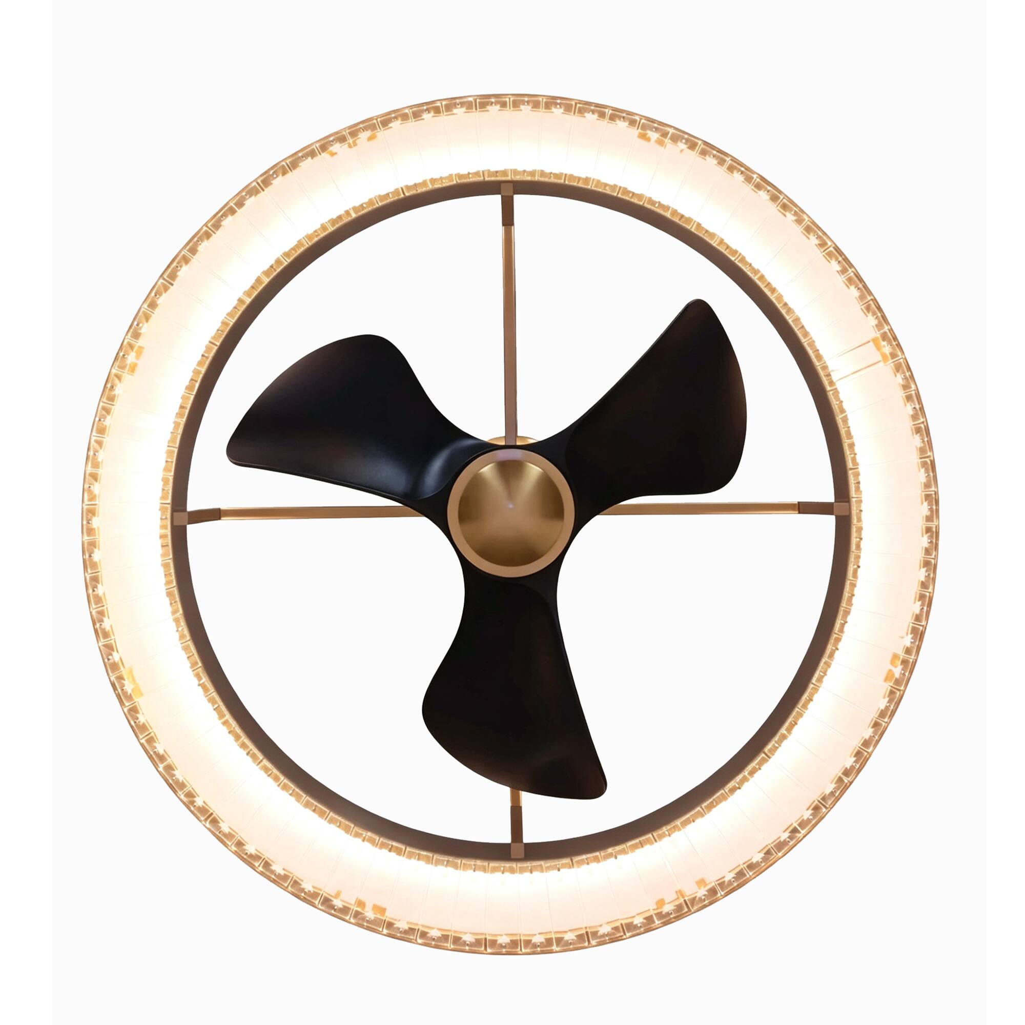 Alt View 10. Parrot Uncle - 32 Inch Gold Crystal LED  DC Motor Dimmable Ceiling Fan Caged Chandelier Bladeless Fan with Remote and 6 Speeds - Gold.