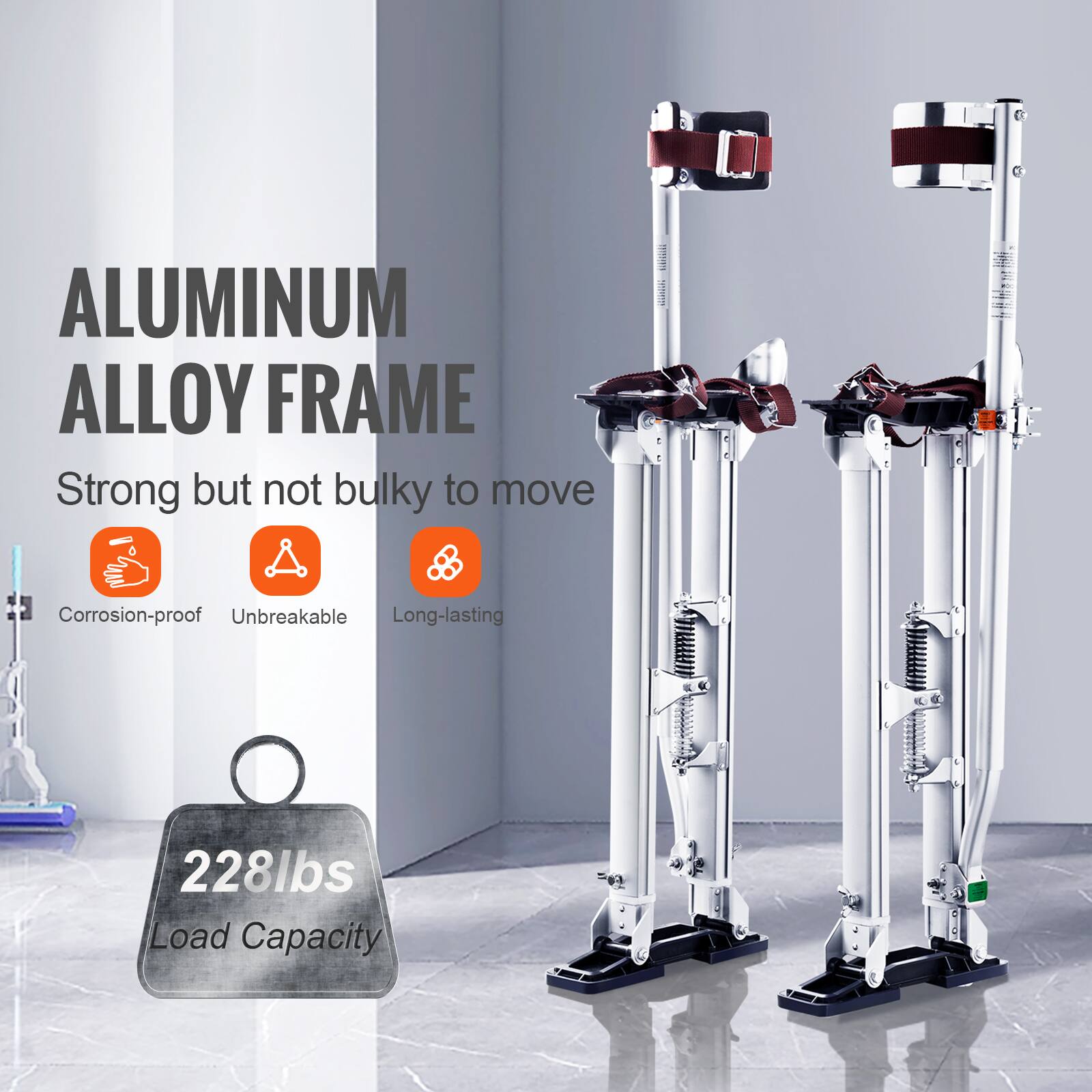ALUMINUM ALLOY FRAME  
Strong but not bulky to move  
Corrosion-proof  
Unbreakable  
Long-lasting  
228lbs Load Capacity