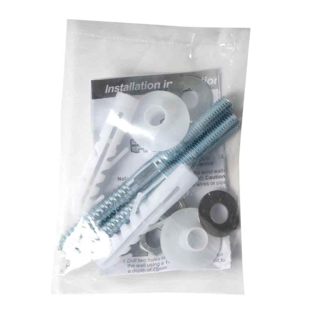 Installation instructions for solid walls:

1. Drill two holes in the wall using a 1/4" bit to a depth of 75mm.

Caution: Check for wires or pipe holes.