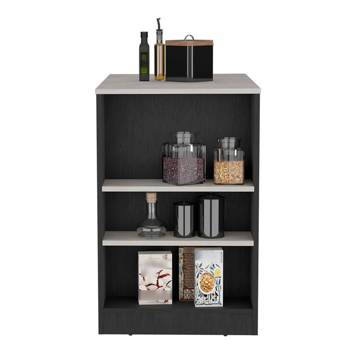 Back. Loheer - Loheer Kitchen Island with 3-Side Shelves 36 Inch High Kitchen Bar Table White and Ibiza Marble - Multicolor.