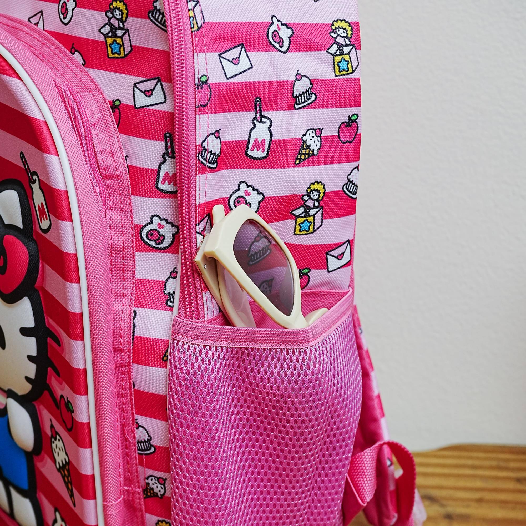 Alt View 4. Hello Kitty - Sanrio Hello Kitty Pink Striped 16 Inch Backpack with Front Pocket - Multi-Colored.