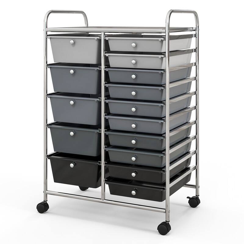 Alt View 3. WELLFOR - 15 Drawer Rolling Storage Cart, Drawer Organizer with Wheels, Scrapbook Paper Office School Organizer - Gradient Gray.