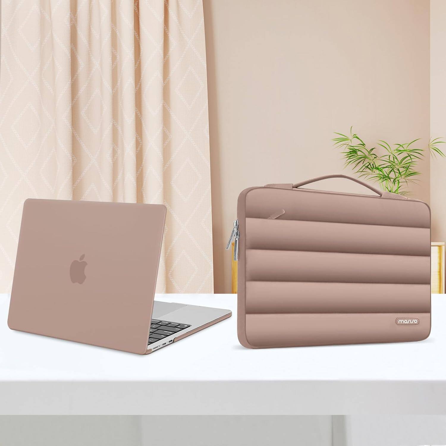 Alt View 4. mosiso - Hard Case Set for MacBook Air 13 inch M5 M4 M3 M2 2022-2026 with Puffy Bag&Keyboard Cover&Webcam Cover&Screen Protector - Bronze Brown.