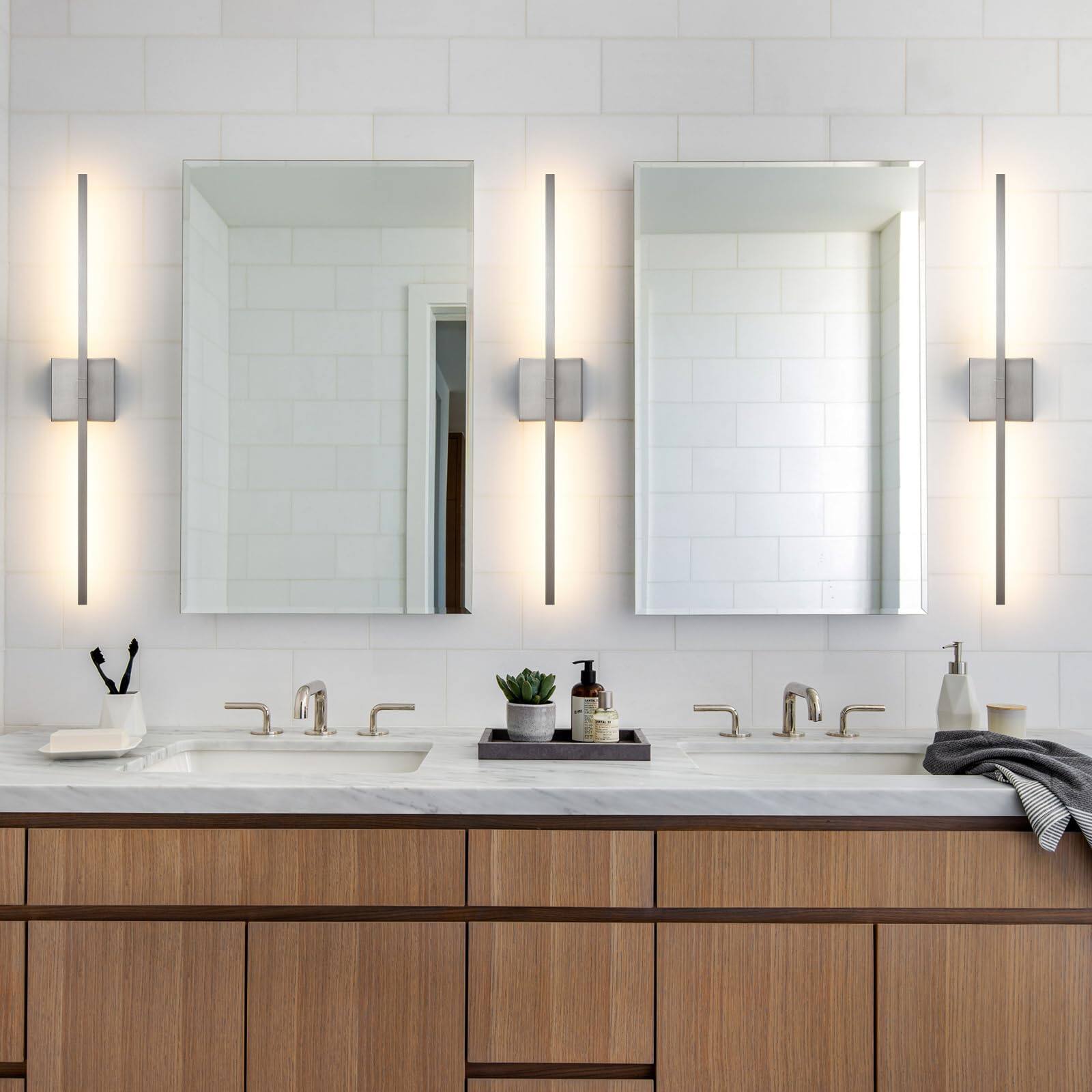 Alt View 3. PO3TICJUNKI3 - Bathroom Vanity Light Fixtures nch Dimmable Brushed Nickel Lights Over Mirror w Led Bar k Modern Wall Sco - Black 39INCH.