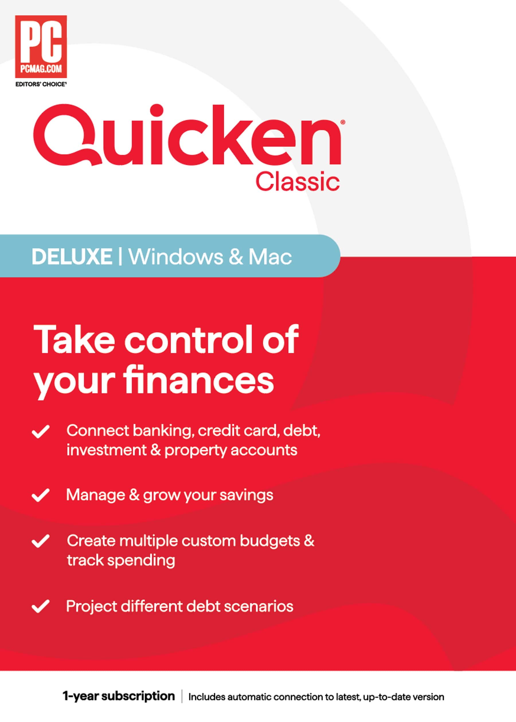 PC MAG.COM EDITORS' CHOICE
Quicken Classic
DELUXE | Windows & Mac
Take control of your finances
- Connect banking, credit card, debt, investment & property accounts
- Manage & grow your savings
- Create multiple custom budgets & track spending
- Project different debt scenarios
1-year subscription | Includes automatic connection to latest, up-to-date version
