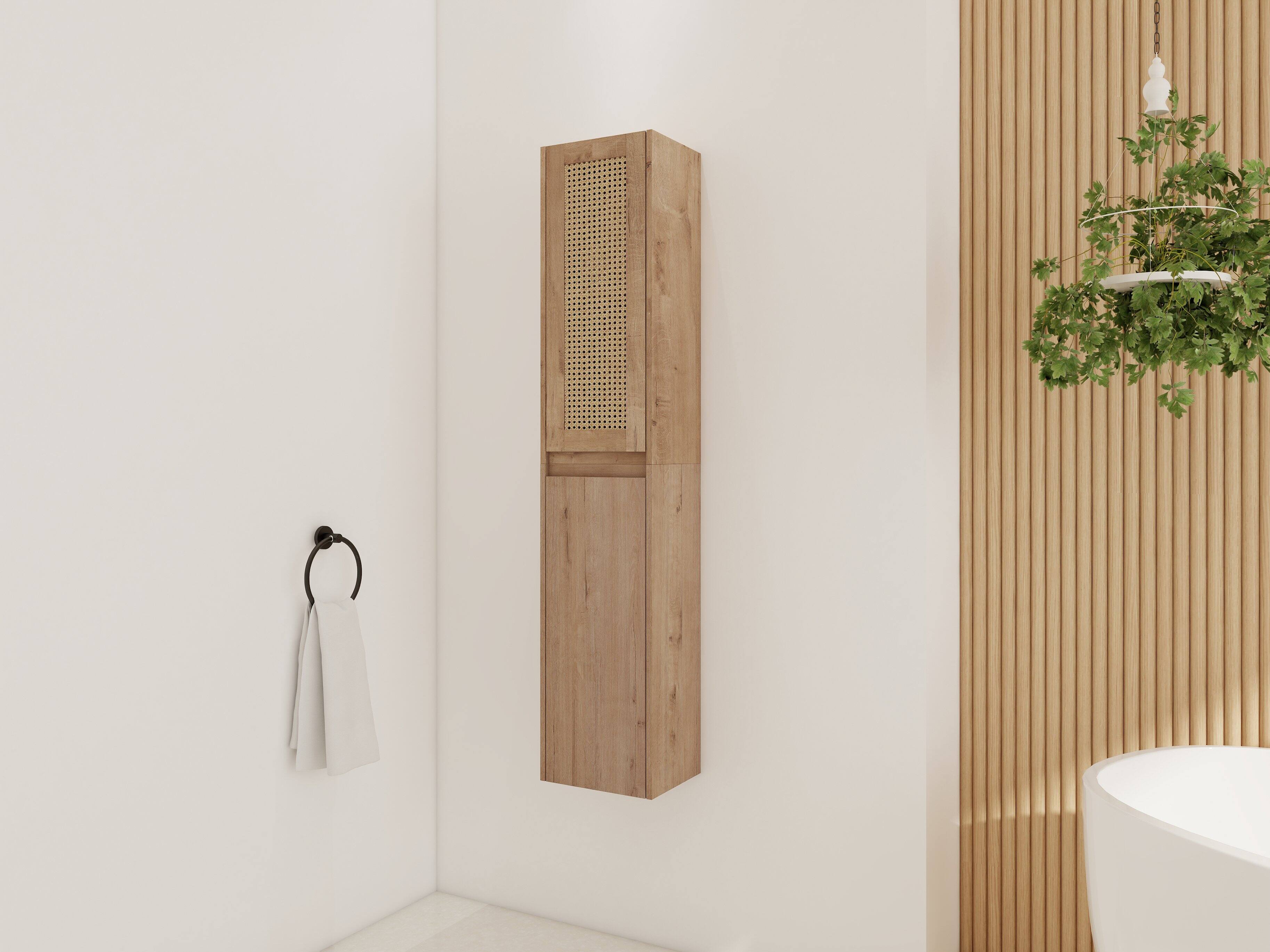 Left. TinyHomie - 12in Bathroom Side Cabinet Soft Close Doors Float Mounting Design KD-Packing - Imitative Oak.