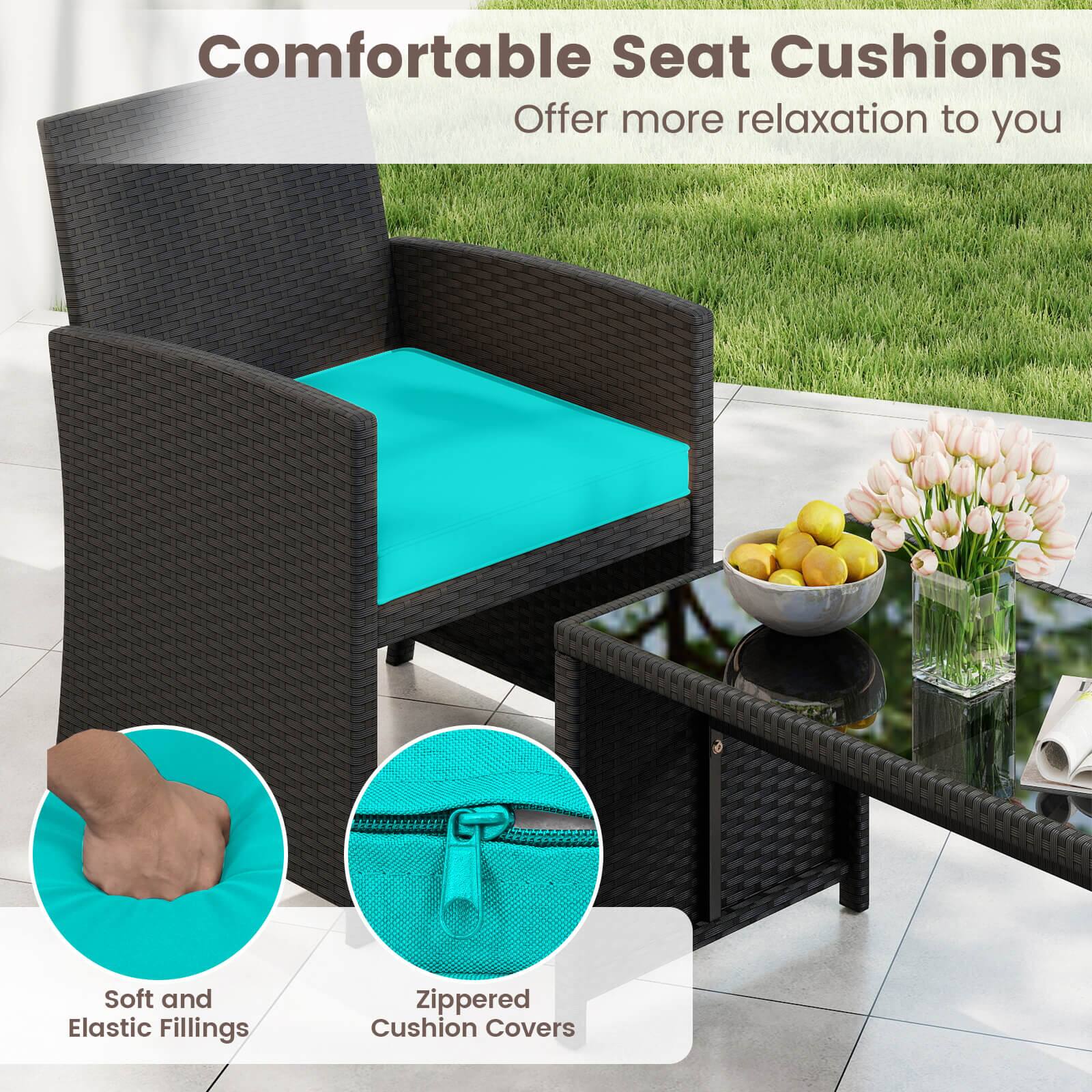 Comfortable Seat Cushions  
Offer more relaxation to you  

Soft and Elastic Fillings  
Zippered Cushion Covers
