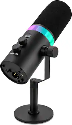 Pyle - Podcasting Mic Set – Color-Changing LED Ring, Dual USB-C & XLR Inputs, Headphone Jack, Noise-Absorbent Windscreen