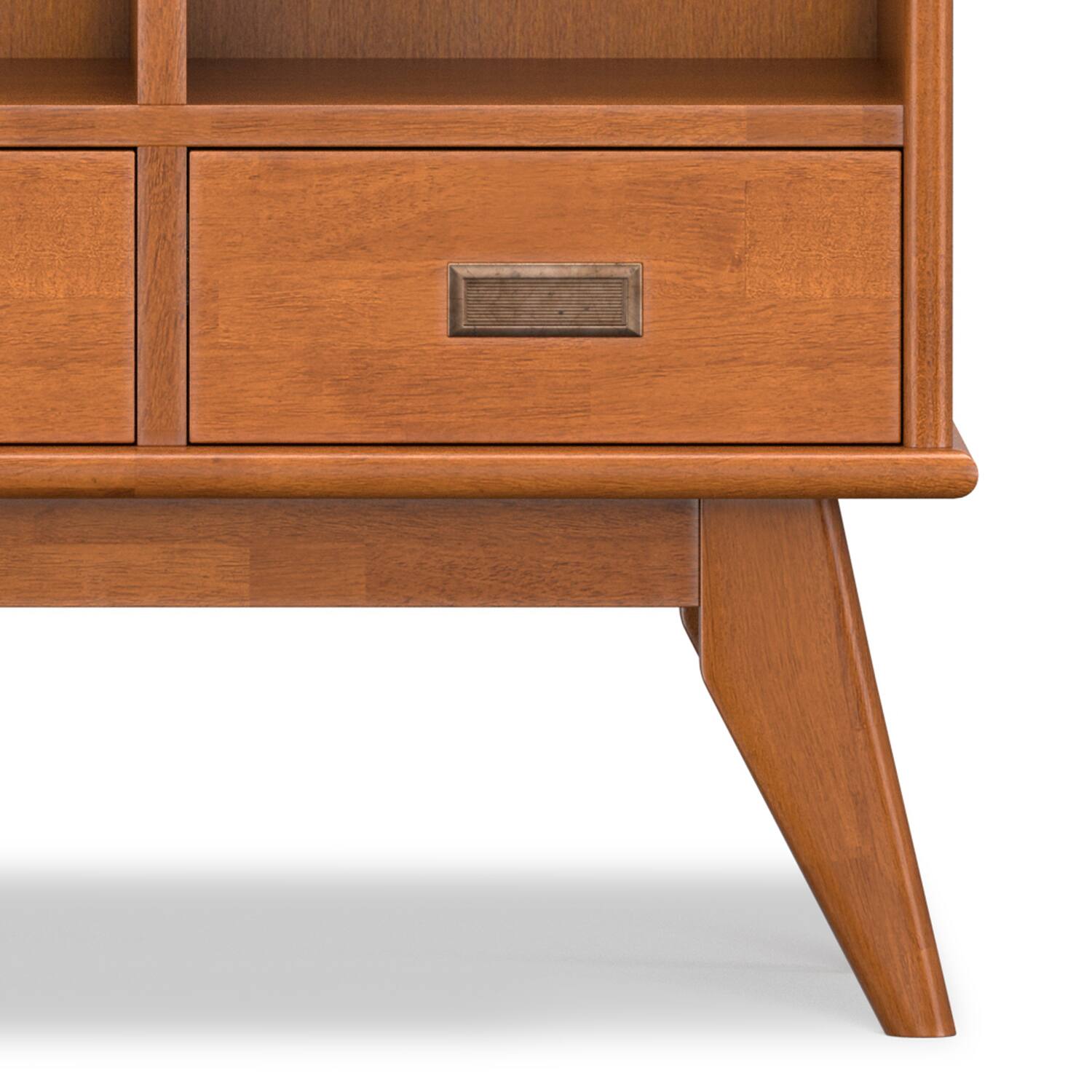 Alt View 4. Simpli Home - Draper 42 inch Wide Solid Hardwood Mid-Century Storage Bookcase in Teak Brown - Teak Brown.
