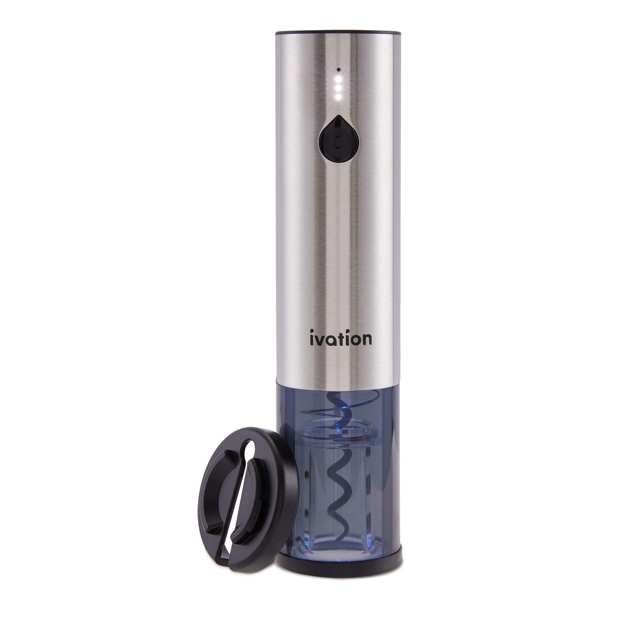 Front. Ivation - Rechargeable Automatic Wine Opener, Electric Wine Bottle Opener W/LED Lights & Foil Cutter - Silver.