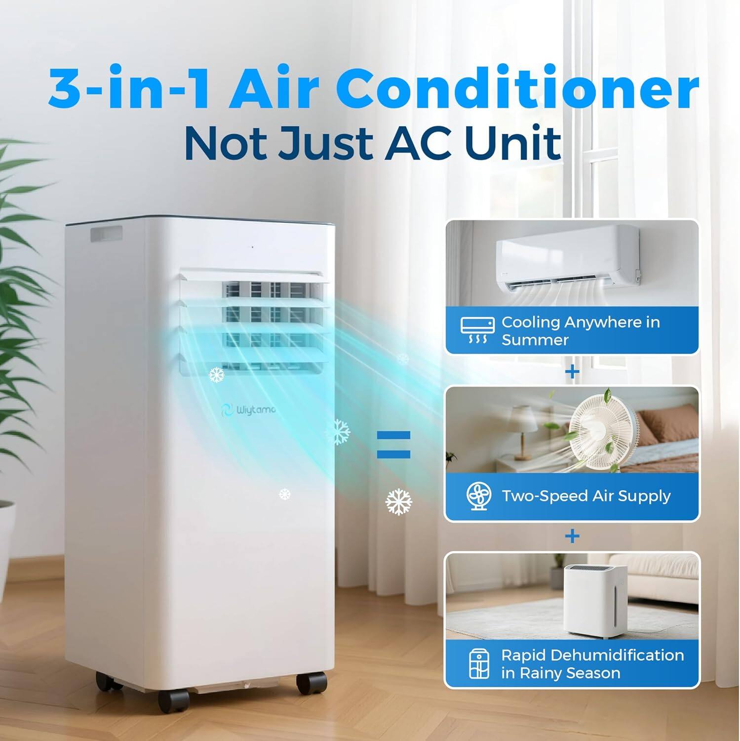 3-in-1 Air Conditioner Not Just AC Unit

- Cooling Anywhere in Summer
- Two-Speed Air Supply
- Rapid Dehumidification in Rainy Season