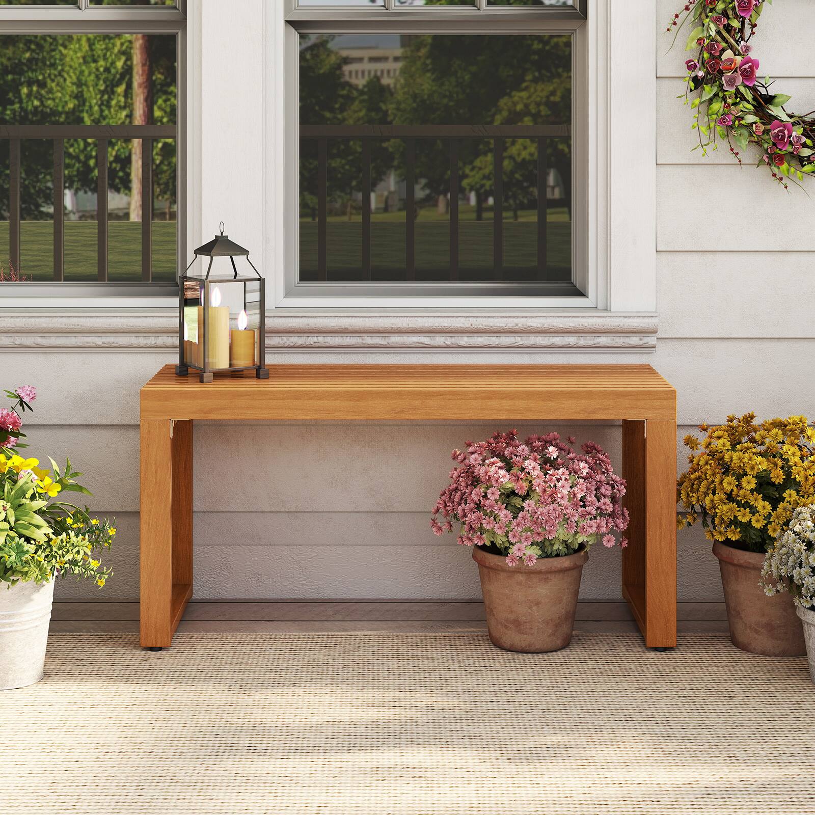 Alt View 4. Gymax - Gymax 36 Inch Patio Bench All-Slat Acacia Wood Loveseat for 2 People 800 lbs Capacity - Teak.