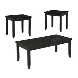 Manhattan Lane - Lide 3 Piece Coffee Table and End Table Set, Faux Marble Top, Wood - Black