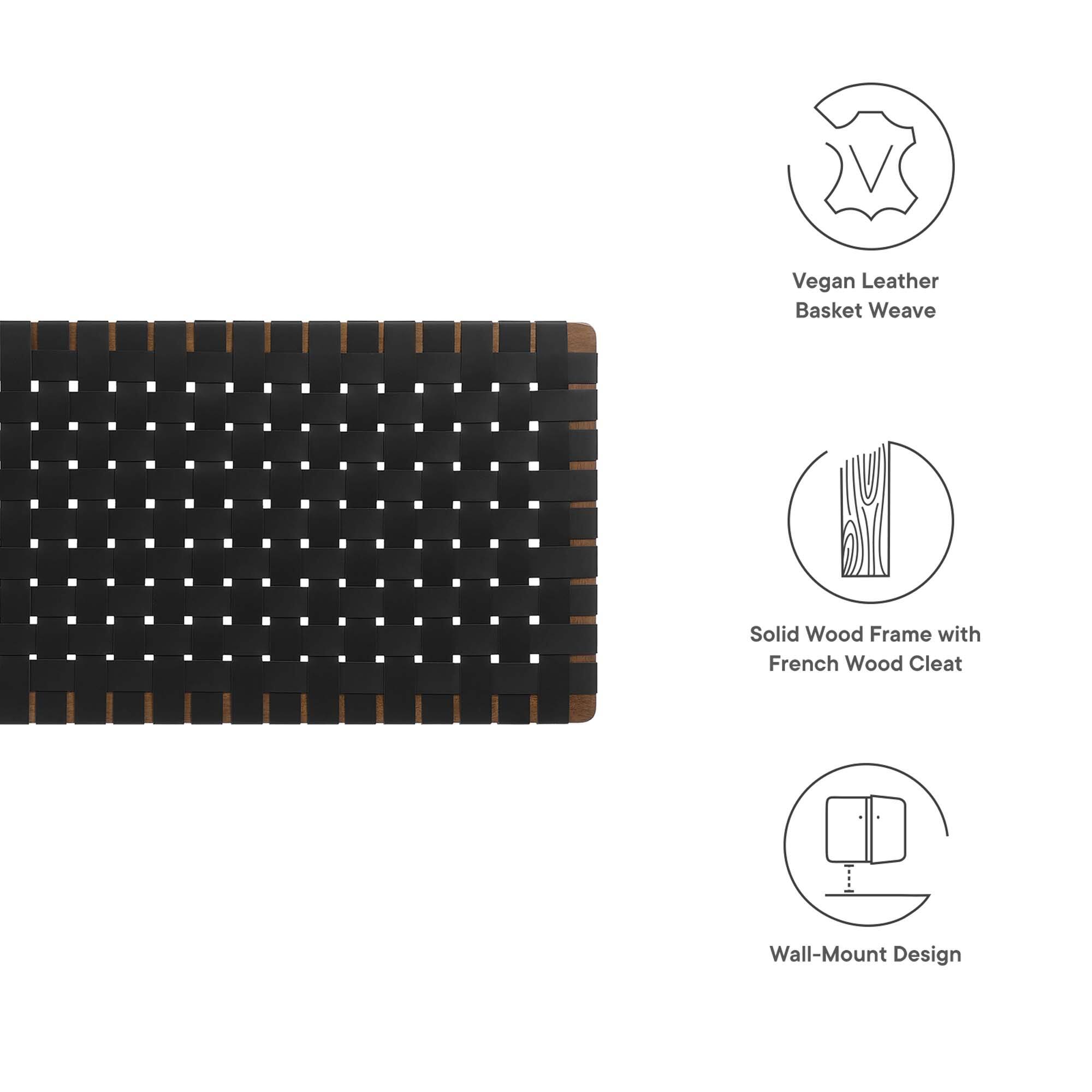 Vegan Leather Basket Weave  
Solid Wood Frame with French Wood Cleat  
Wall-Mount Design