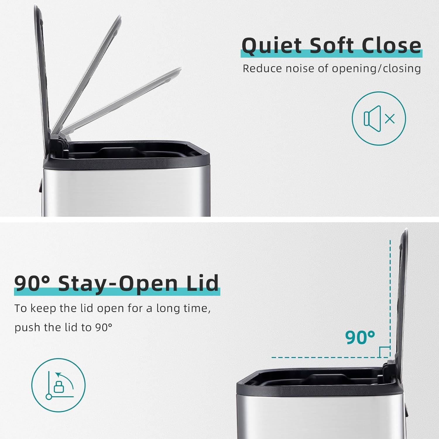 Quiet Soft Close  
Reduce noise of opening/closing

90° Stay-Open Lid  
To keep the lid open for a long time, push the lid to 90°