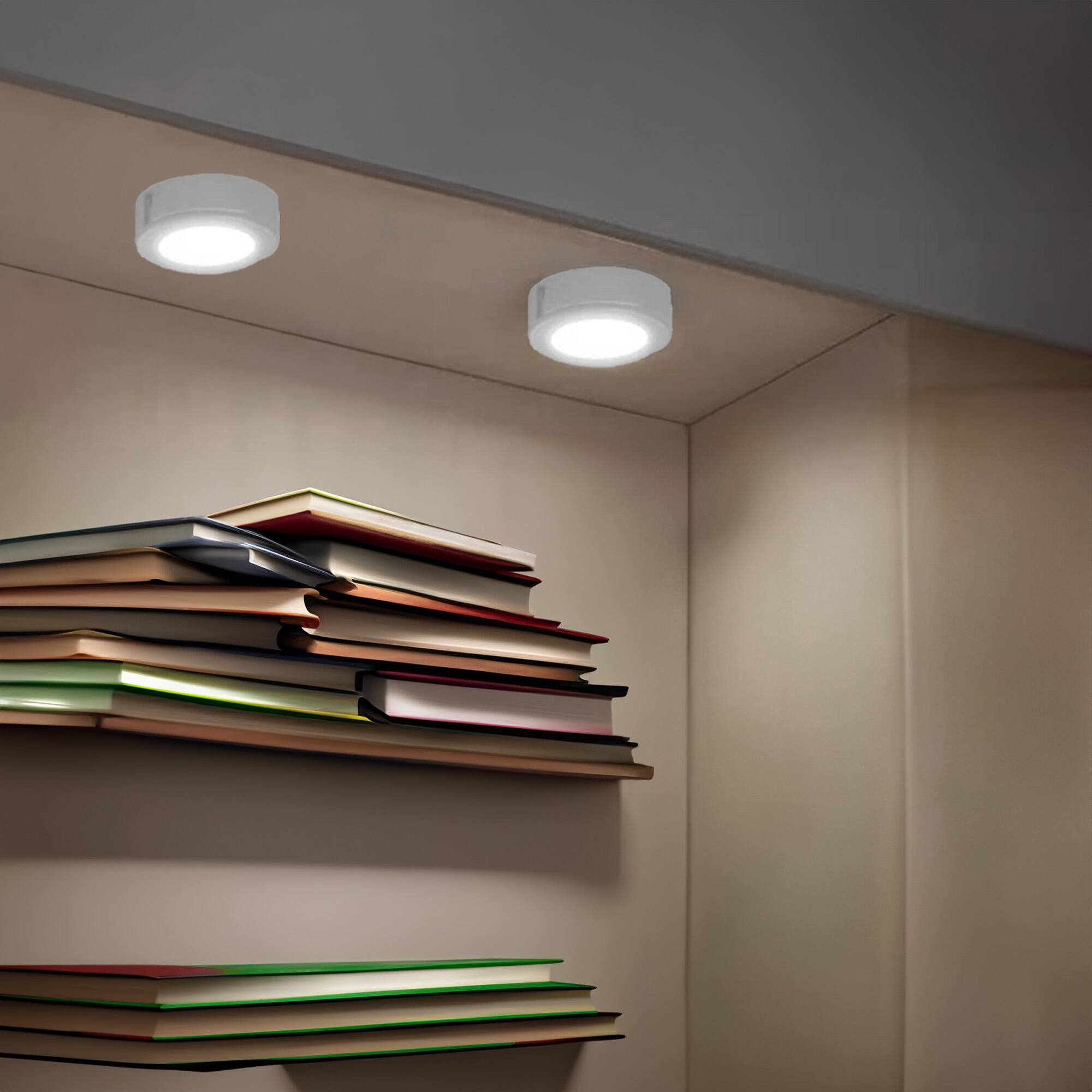 Alt View 3. GE - GE Set of 5 Dimmable Modern Corded Electric Plastic LED 4 Watt Puck Light, White.