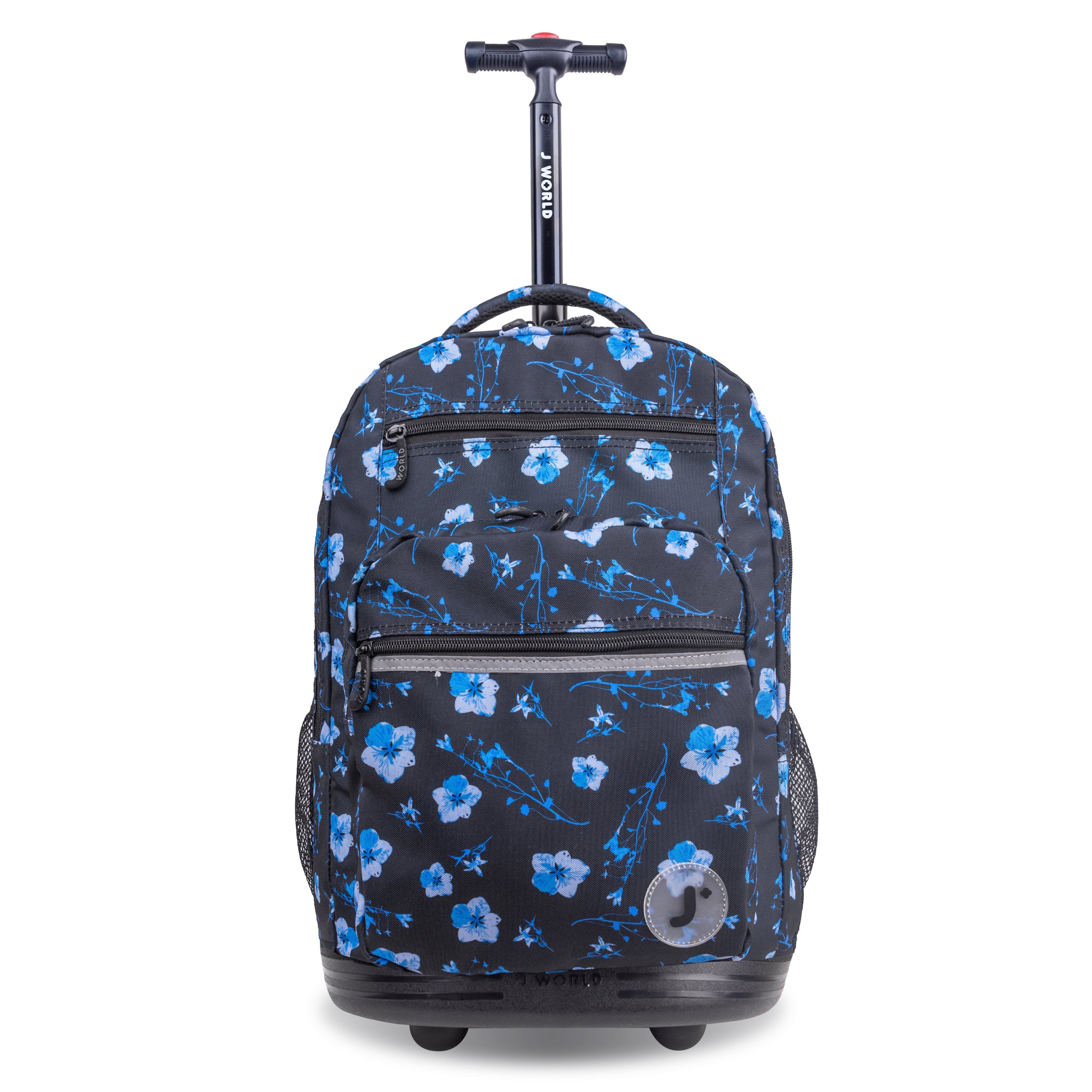 J World - Girls and Womens Sundance 20" Rolling Backpack with Laptop Sleeve for School and Travel - NIGHT BLOOM