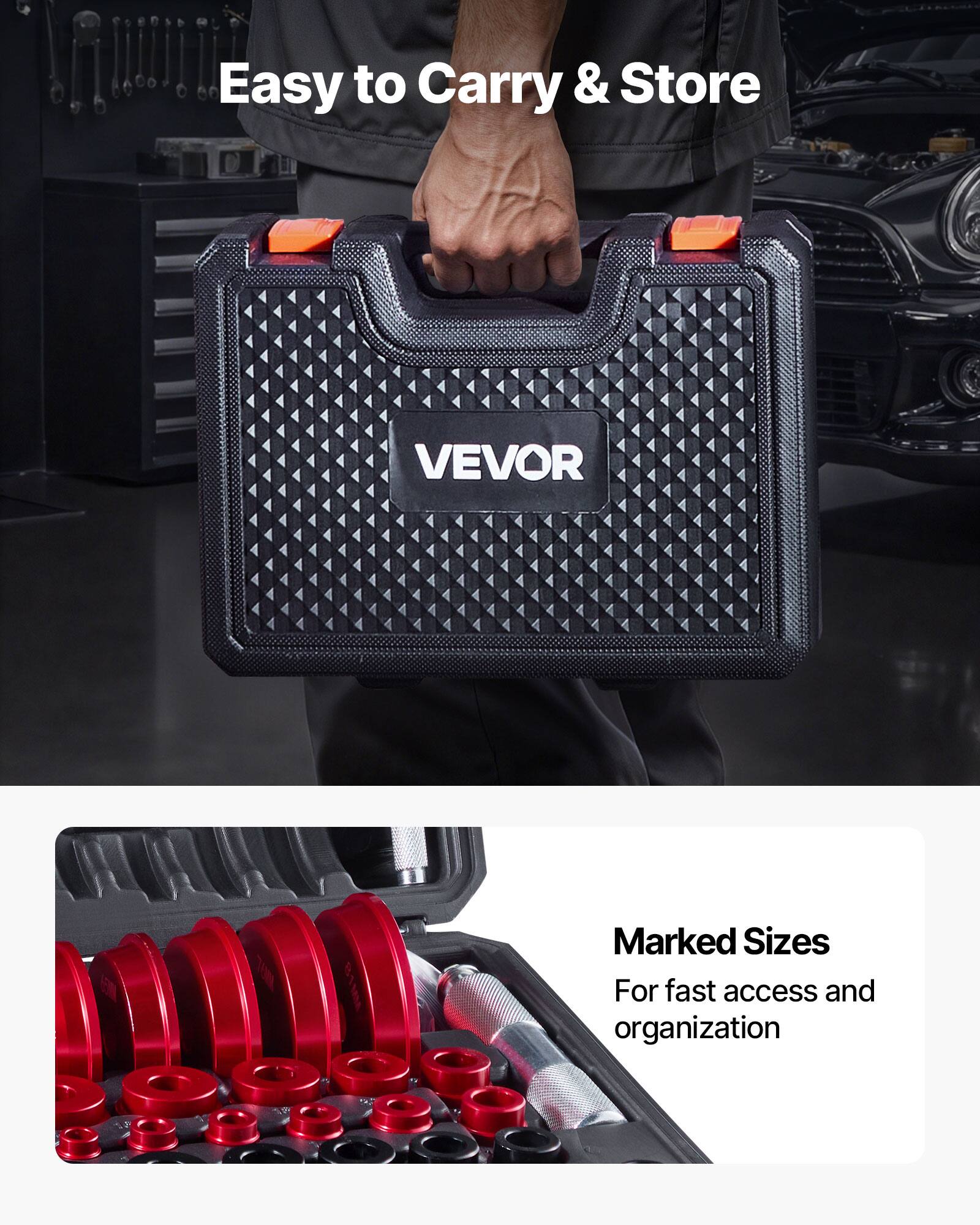 Easy to Carry & Store

VEVOR

Marked Sizes

For fast access and organization