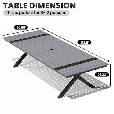 TABLE DIMENSION  
This is perfect for 8-12 persons  
40.55" x 118.11" x 29.33"