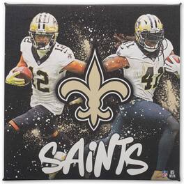 Open Road Brands - New Orleans Saints 12" x 12" Team Logo and Players Splash Canvas Art - Multicolor