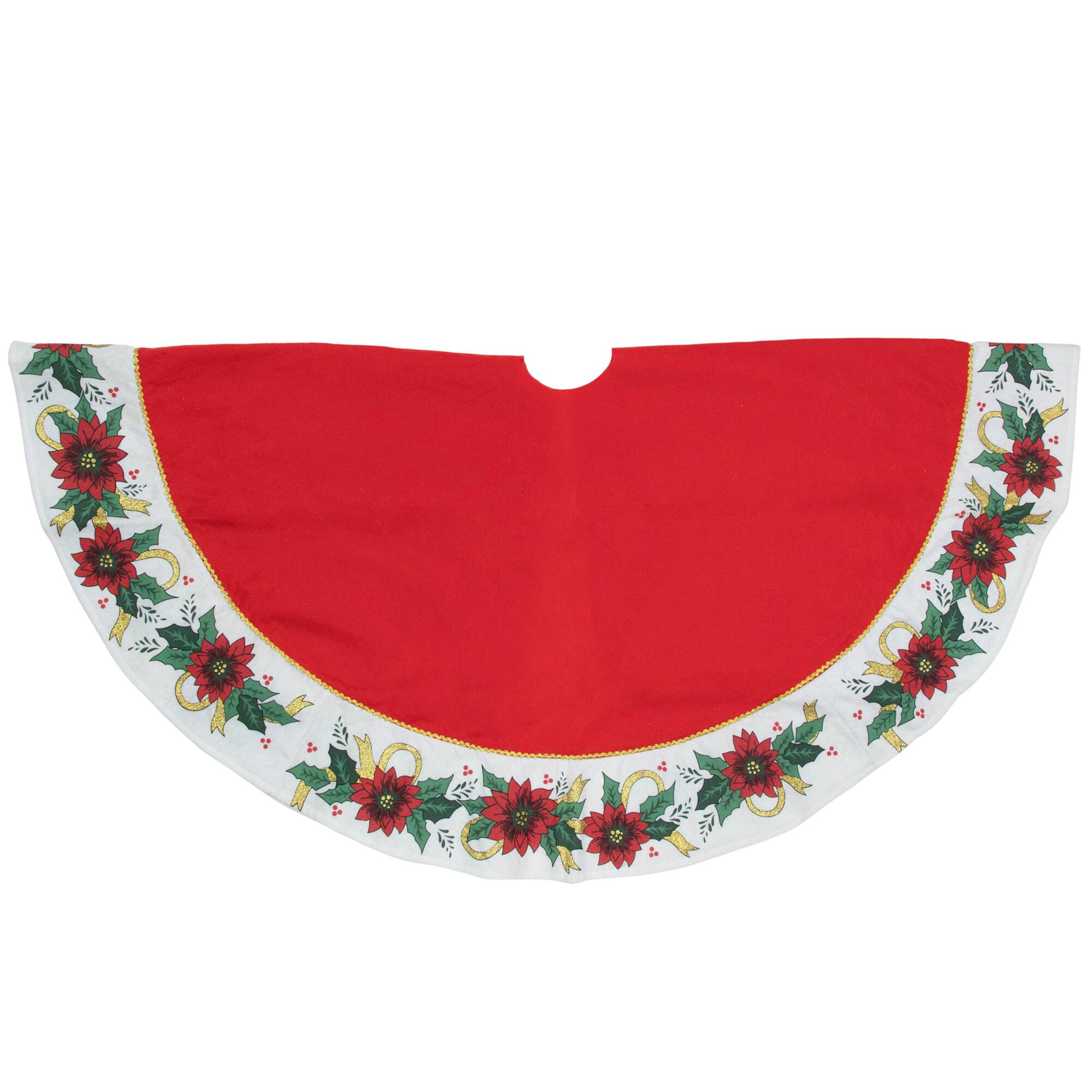 Alt View 2. Northlight - 48" Red and White Poinsettia Christmas Tree Skirt - Red.