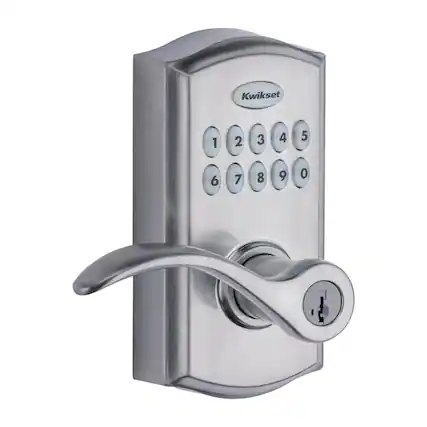 Front. Kwikset - Kwikset SmartKey Satin Chrome Metal Electronic Touch Pad Entry Lever.