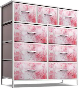 Sorbus - 9 Drawers Dresser - Furniture Storage for Bedroom, Closet, and More - Steel Frame, Wood Top, Fabric Bins - Tie dye pink
