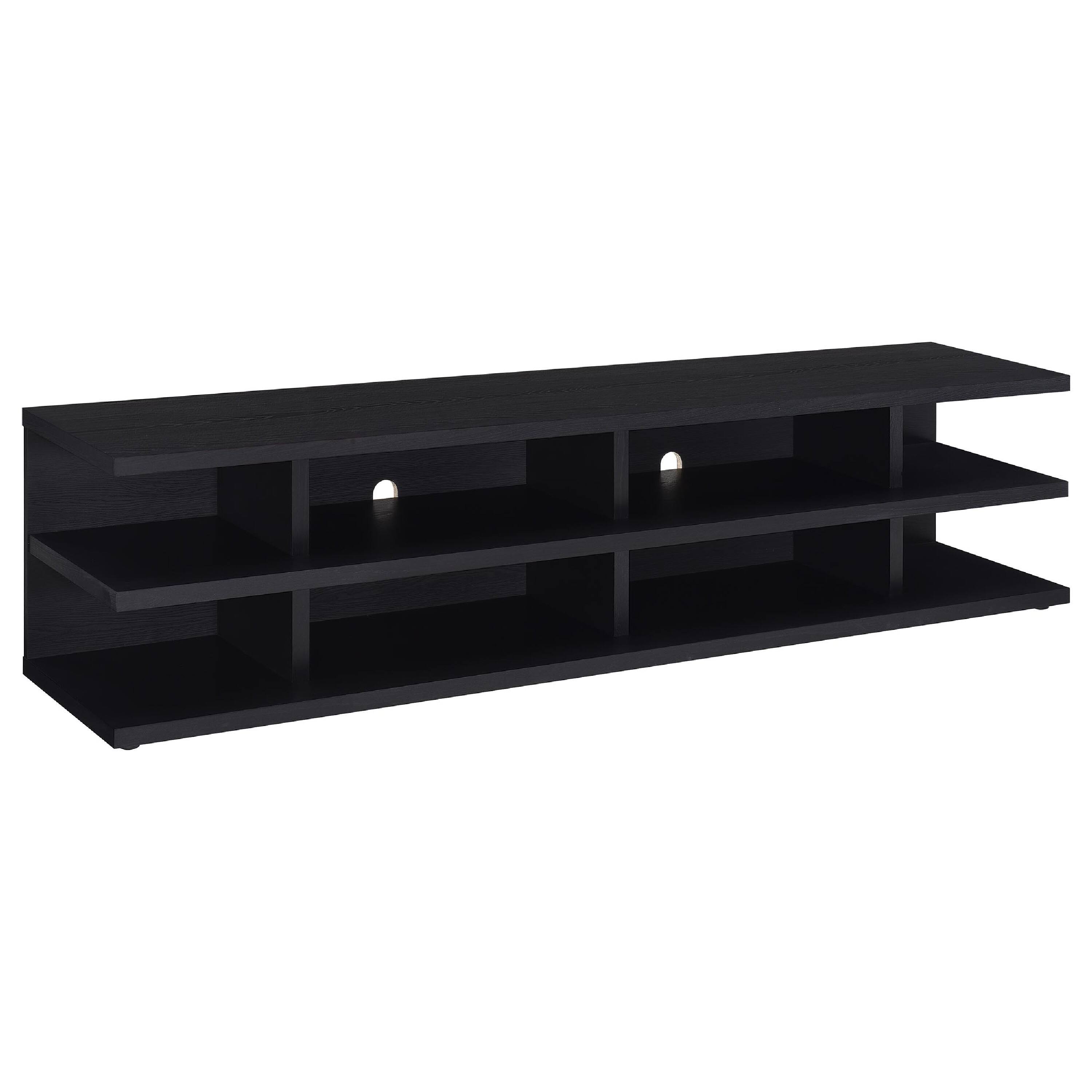 Alt View 1. Manhattan Lane - Carie TV Stand Media Console, 2-Tier Open Shelves, Black Wood 78 Inch - Black.