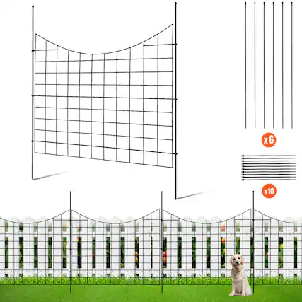 Front. VEVOR - Garden Fence, 36.6in(H) x29.5in(L) Animal Barrier Fence, Underground Decorative Garden Fencing with 2.5 Inch Spike - Black.