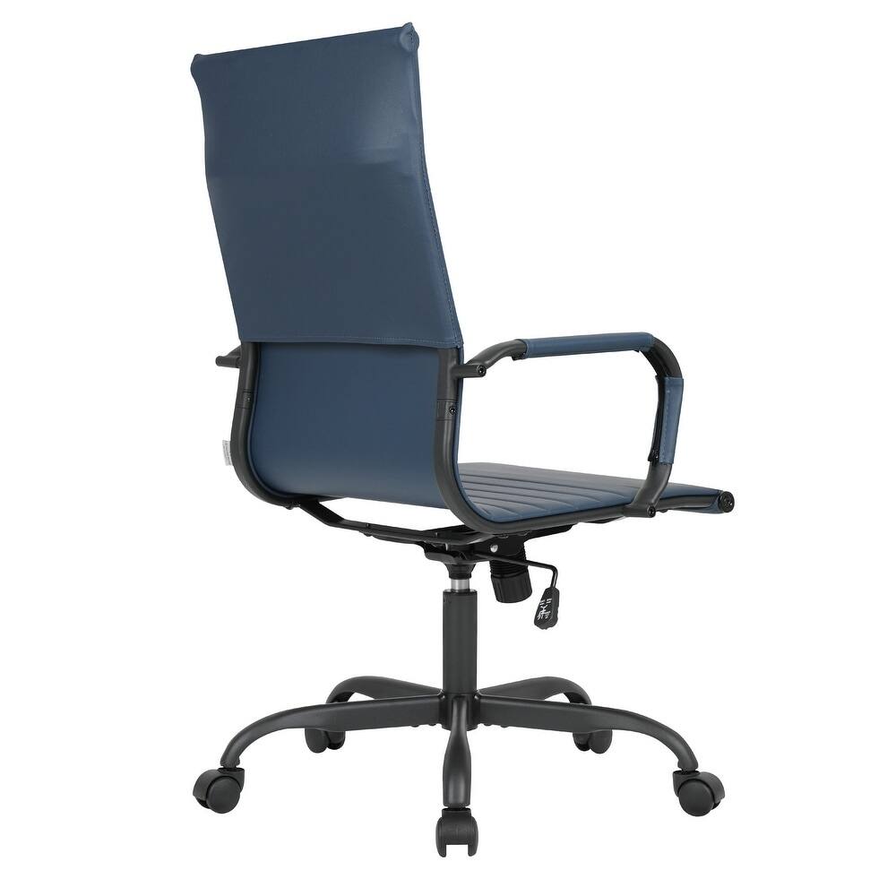Alt View 5. LeisureMod - Harris Ergonomic High-Back Office Chair Leather Upholstery, Adjustable Swivel, Tilt, and Black Iron Frame - Navy Blue.