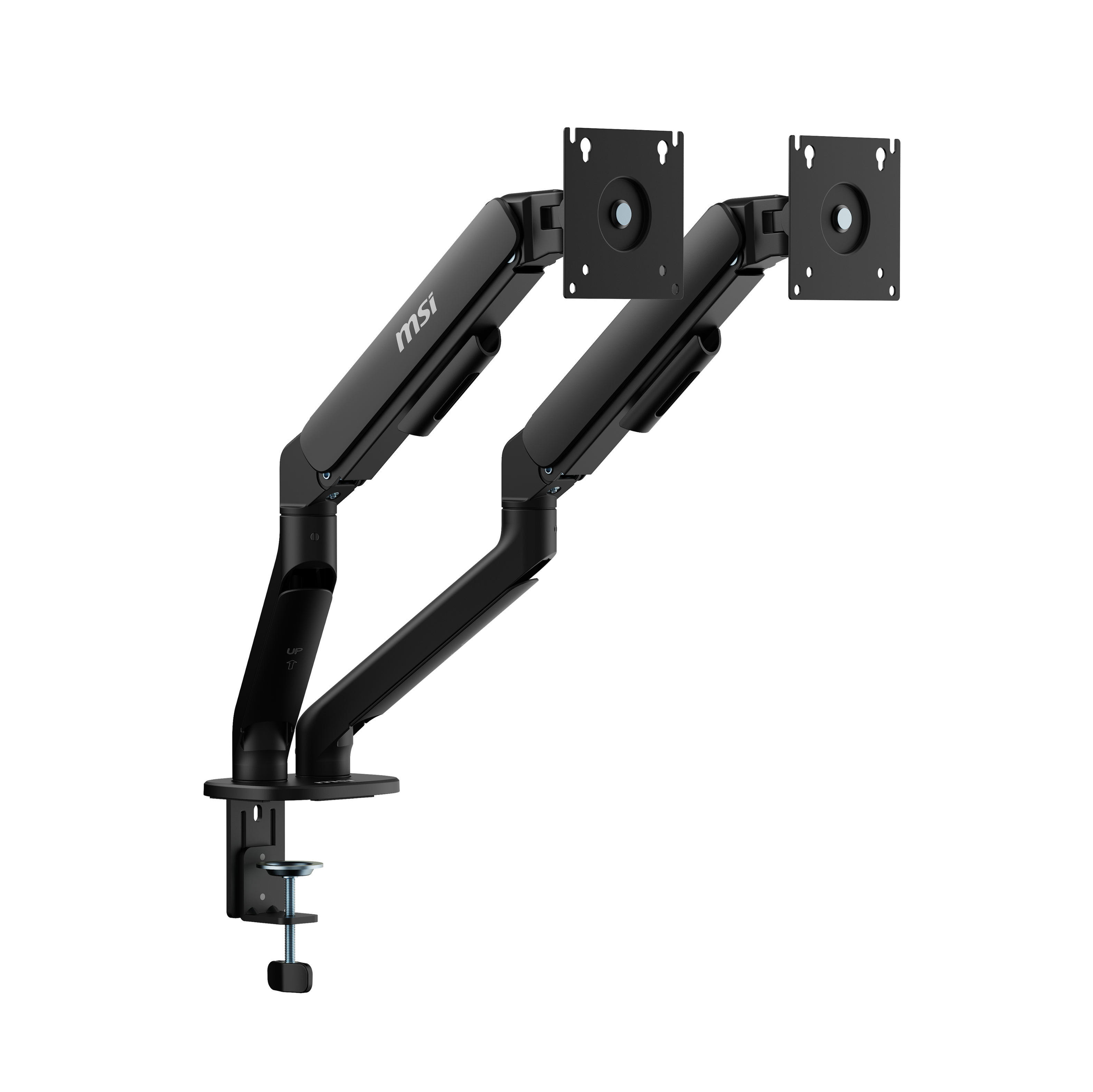 MSI - MAG MT101DG Dual Monitor Arm – Adjustable Desk Mount, VESA Compatible, 17–32in, 22 lbs Capacity, Clamp & Grommet - Matte Black