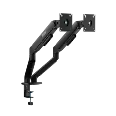 Front. MSI - MAG MT101DG Dual Monitor Arm – Adjustable Desk Mount, VESA Compatible, 17–32in, 22 lbs Capacity, Clamp & Grommet - Matte Black.