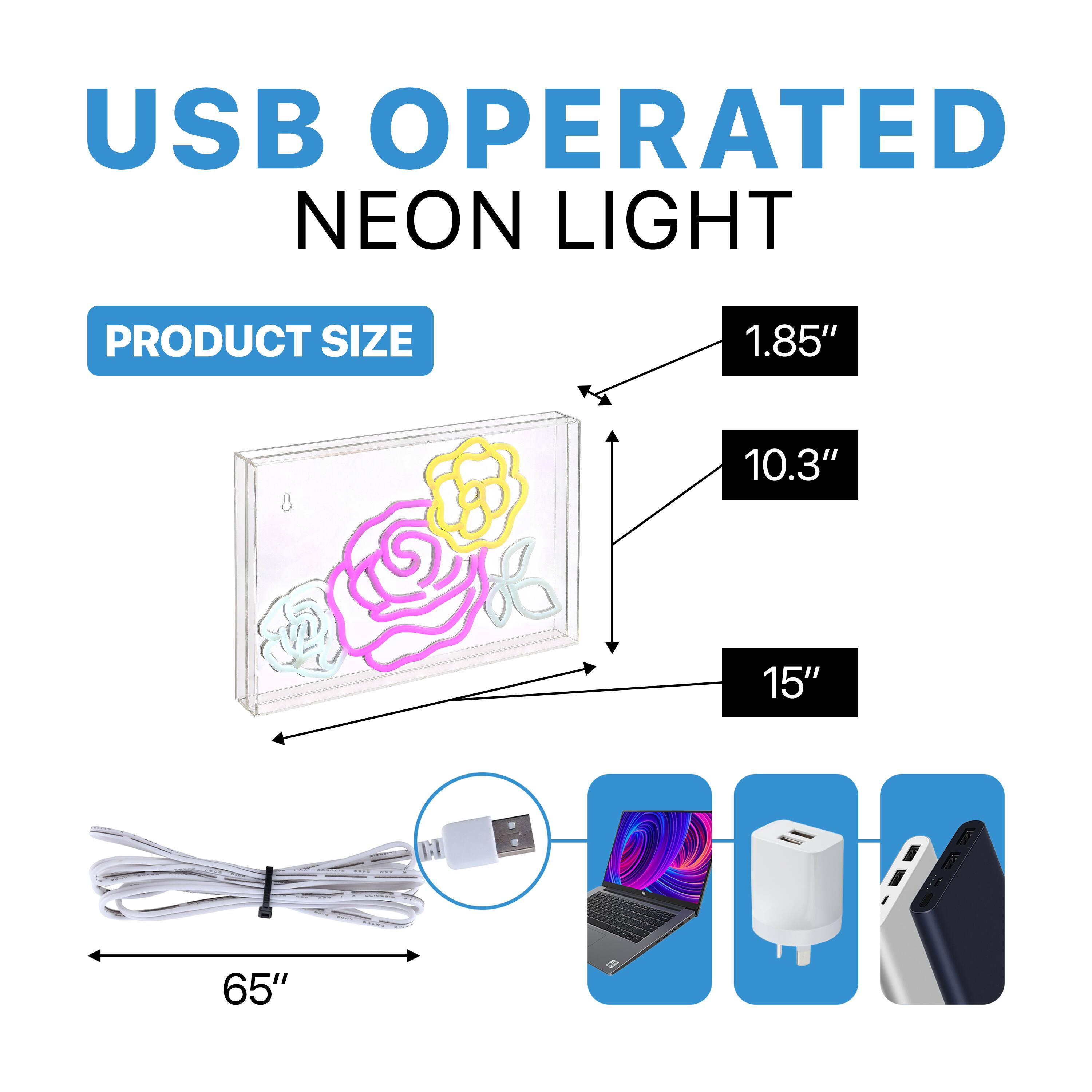 USB OPERATED NEON LIGHT

PRODUCT SIZE

1.85" x 10.3" x 15"

CABLE LENGTH: 65"