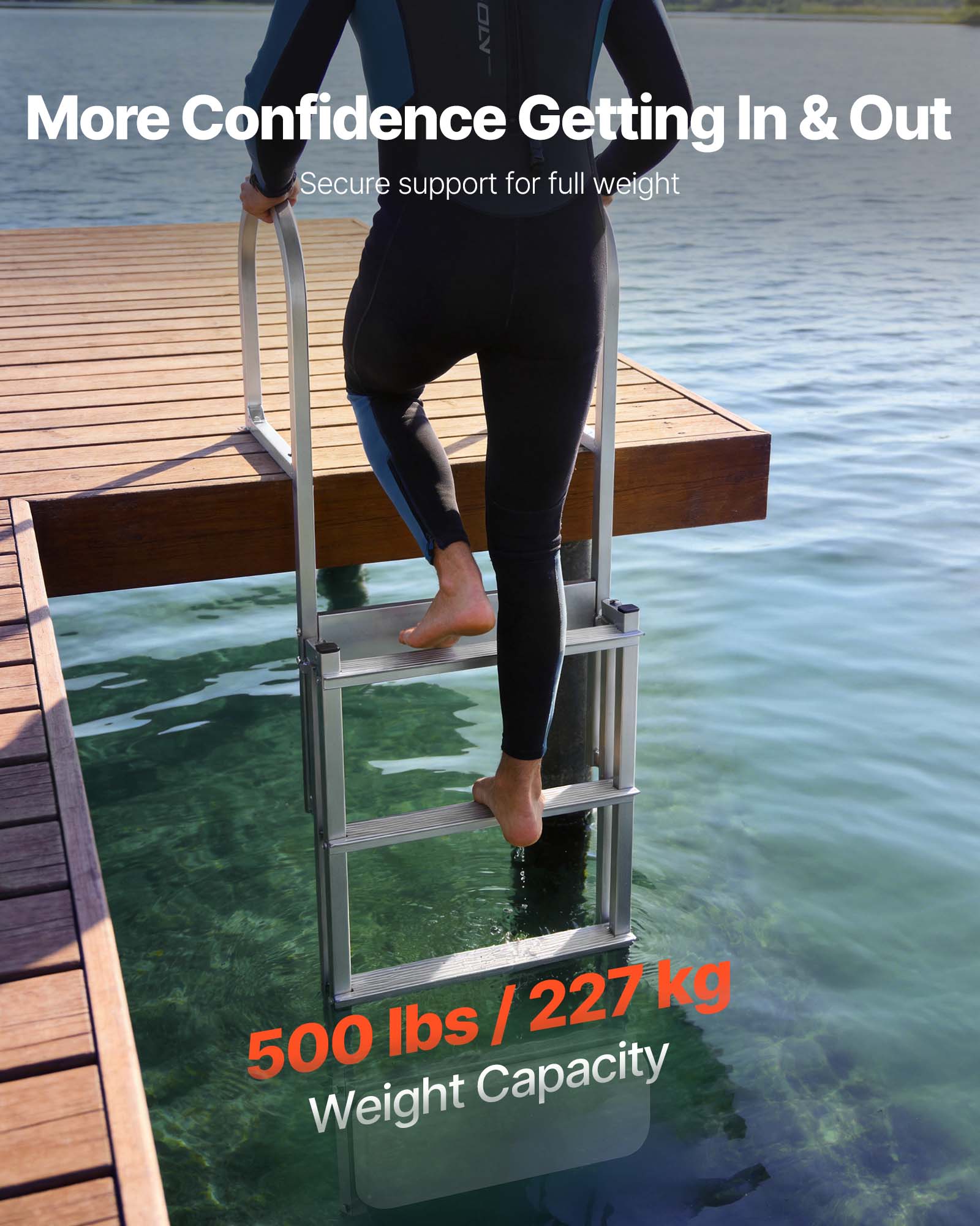 More Confidence Getting In & Out  
Secure support for full weight  
500 lbs / 227 kg Weight Capacity