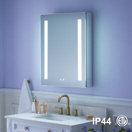 WELLFOR - 24 in. W x 30 in. H Rectangular Aluminum Recessed or Surface Mount Medicine Cabinet with Mirror and Lighted, Left Open - Silver