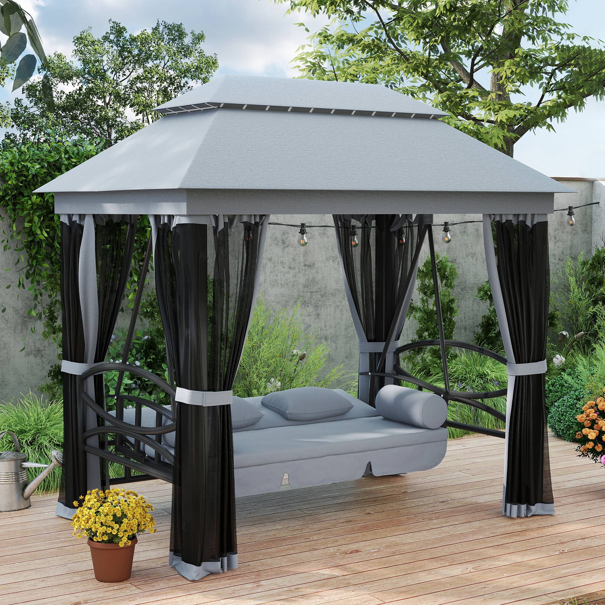Angle. Outsunny - Outsunny 3-Seat Patio Swing Chair Outdoor Gazebo Swing with Double Tier Canopy.