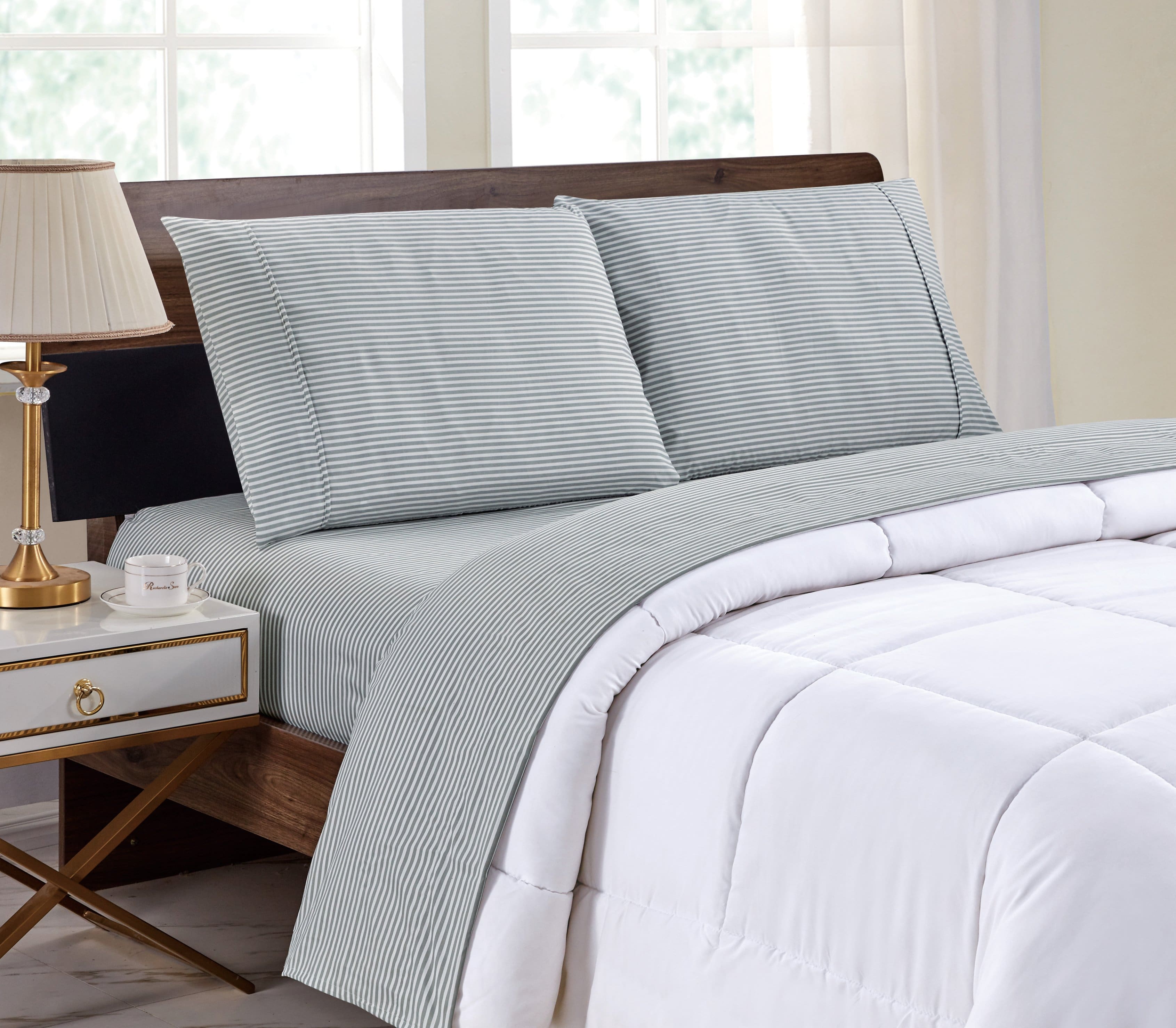 Bibb Home - Egyptian Luxury 1800 Count Printed 4 Piece Sheet Set - Grey Stripes price history on PriceWatchPro