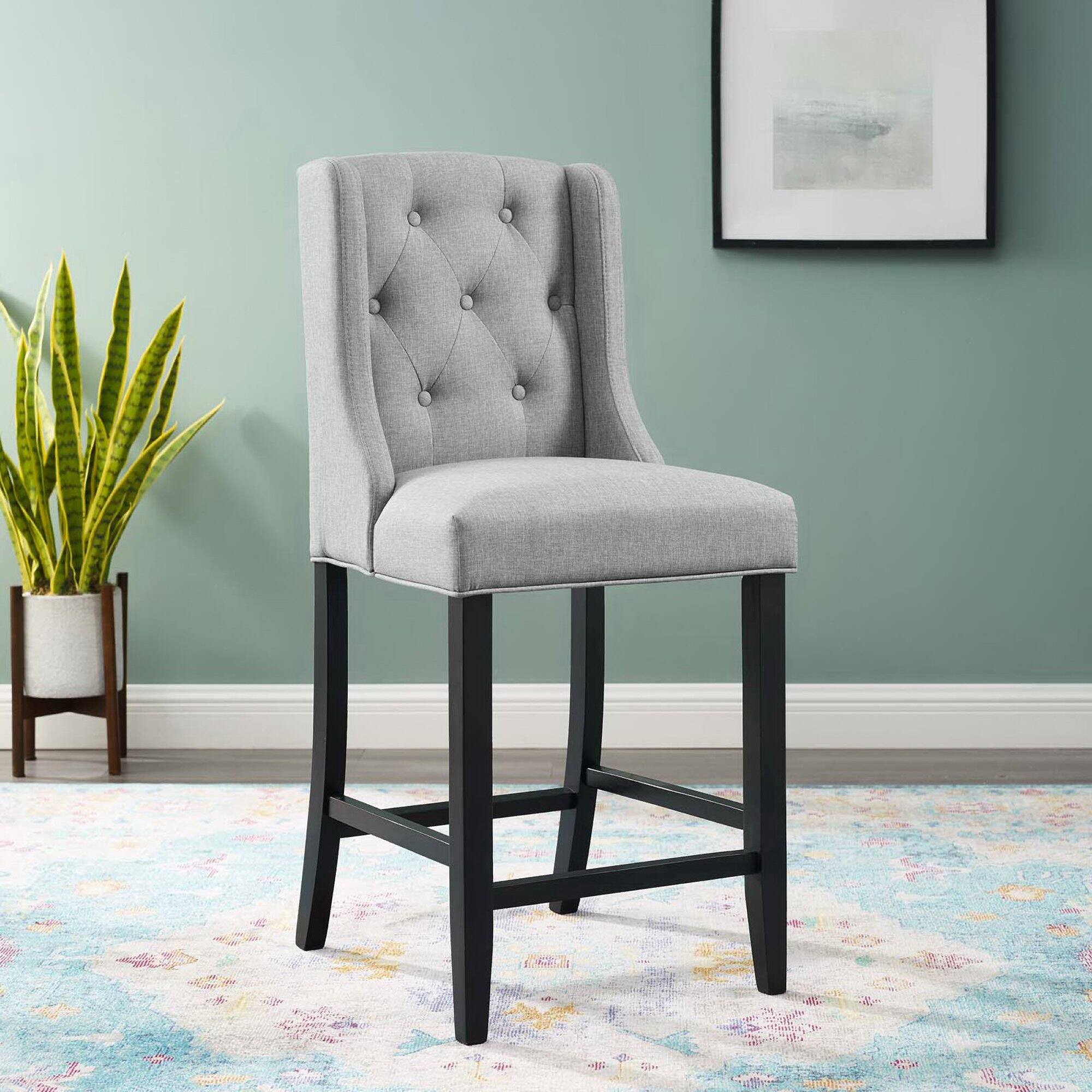 Alt View 2. Modway - Baronet Tufted Button Upholstered Fabric Counter Stool by Modway - Gray.