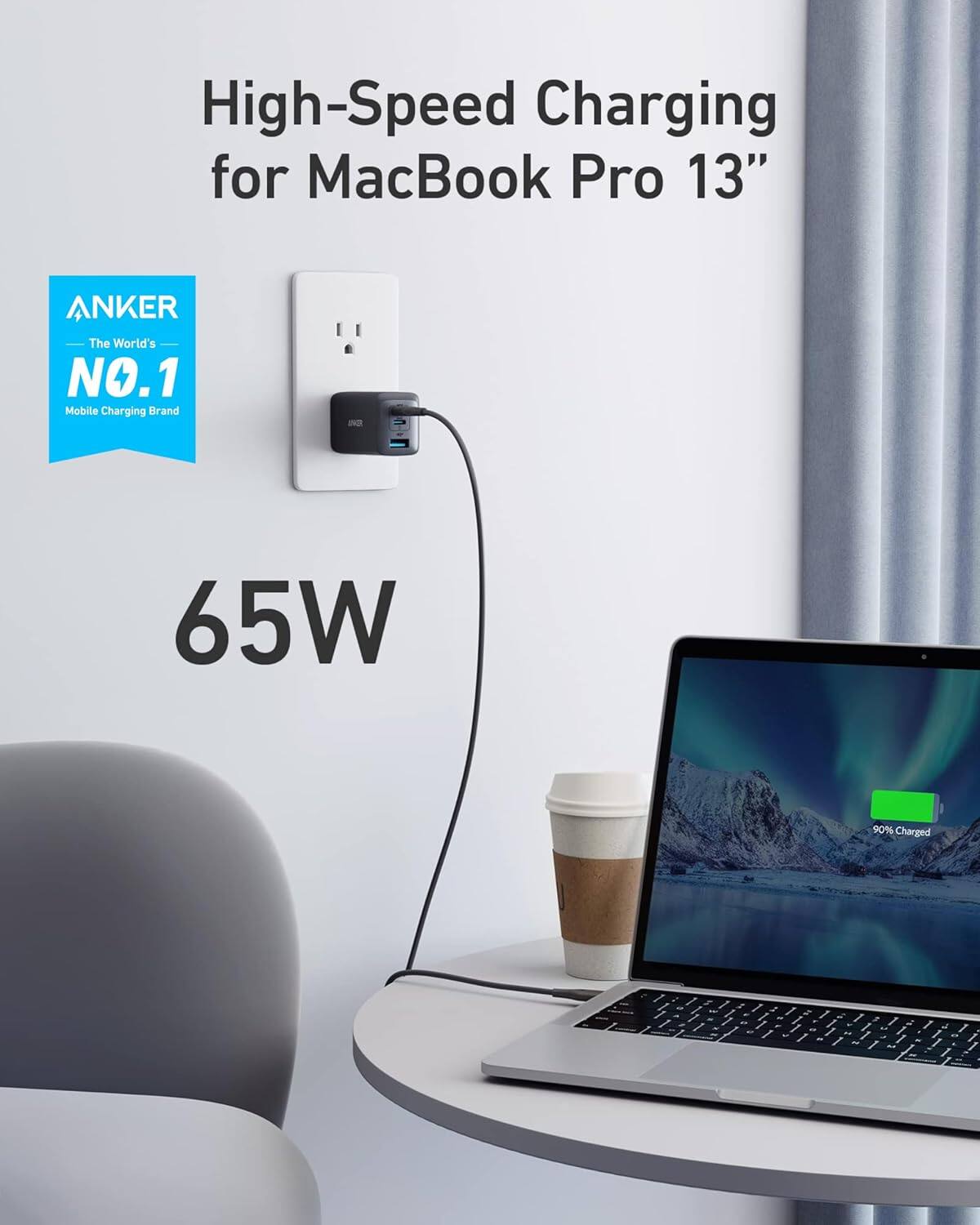 High-Speed Charging for MacBook Pro 13" ANKER The World's NO.1 Mobile Charging Brand 65W 90% Charged